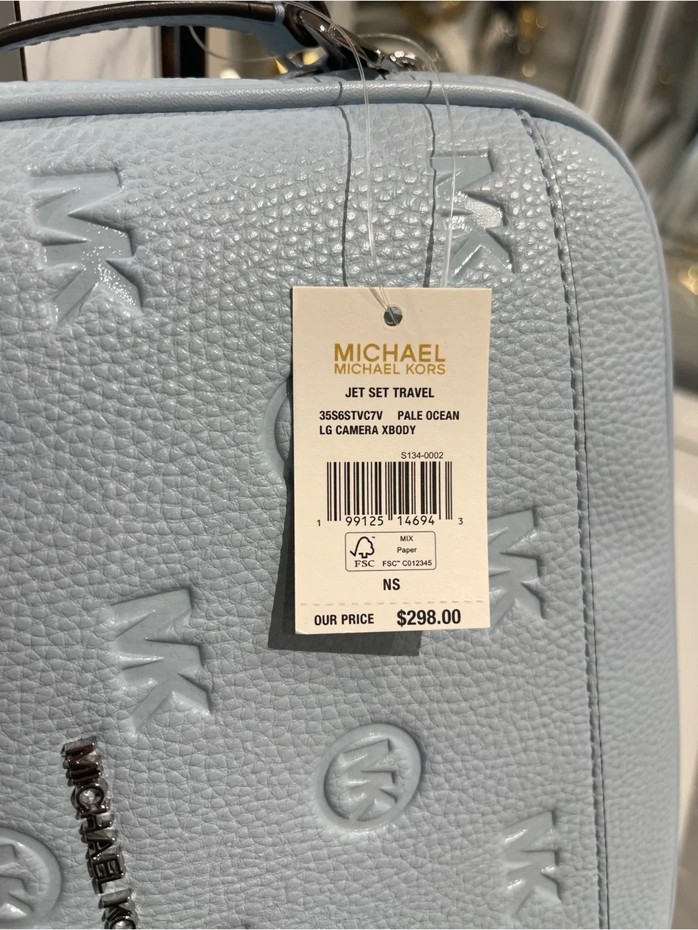 Michael Kors Jet Set Travel Lg Logo Debossed EW Camera Crossbody Pale Ocean NWT